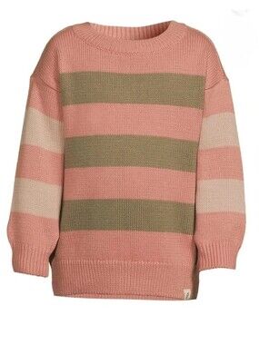 Easy Peasy Girls Striped Knit Sweater Coral Olive Tan Striped  NWT